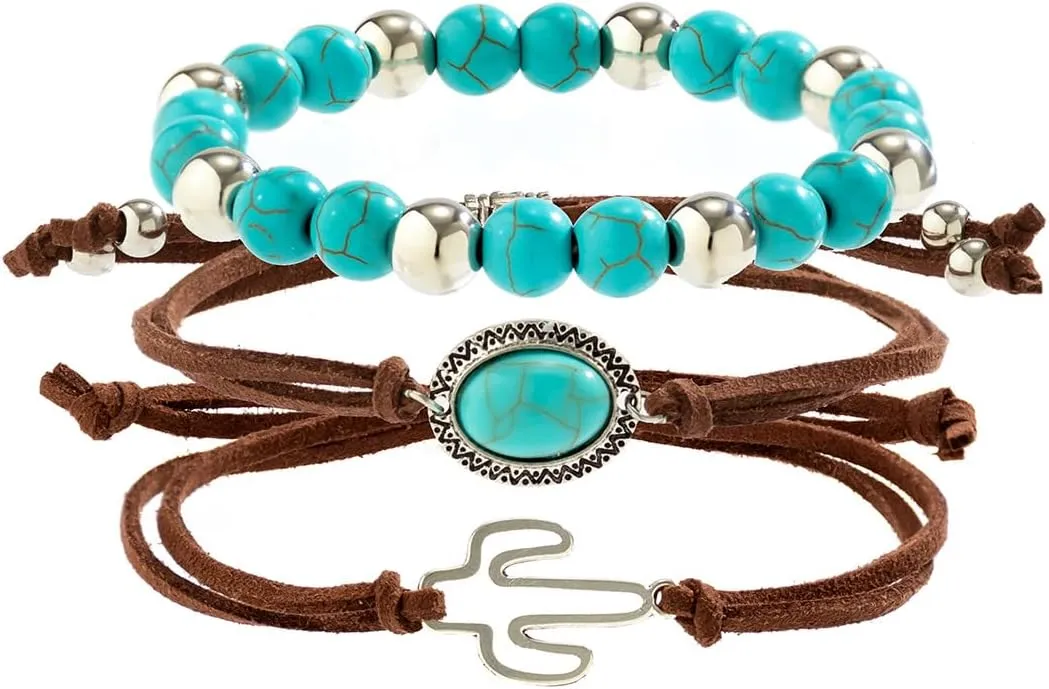 tenghong2021 Ethnic Style Hand-woven Turquoise Beaded Bracelet for Women Vintage Bird Multi-layer Wrapped Leaf Hand Rope Western Bracelets Boho Cowboy Cowgirl Layered Bracelets Jewelry Accessories