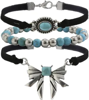 tenghong2021 Ethnic Style Hand-woven Turquoise Beaded Bracelet for Women Vintage Bird Multi-layer Wrapped Leaf Hand Rope Western Bracelets Boho Cowboy Cowgirl Layered Bracelets Jewelry Accessories