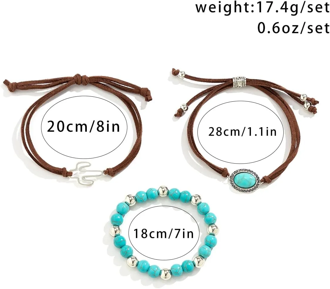 tenghong2021 Ethnic Style Hand-woven Turquoise Beaded Bracelet for Women Vintage Bird Multi-layer Wrapped Leaf Hand Rope Western Bracelets Boho Cowboy Cowgirl Layered Bracelets Jewelry Accessories