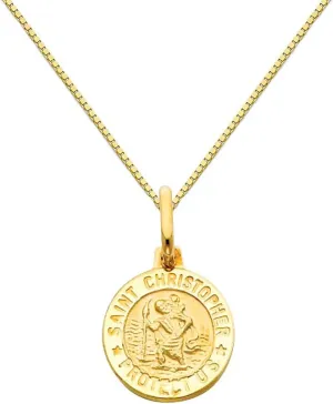 The World Jewelry Center 14k Yellow Gold Religious Saint Christopher Medal Pendant with 0.65mm Box Link Chain Necklace