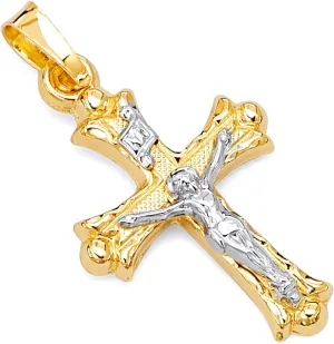 The World Jewelry Center TWJC 14k REAL Yellow Gold Religious Crucifix Jesus Cross Charm Pendant