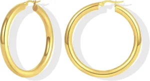 Thick Gold Hoop Earrings for Women 18K Gold Plated Big Hoop Earrings Lightweight Large Chunky Hoop Earrings Thick Tube Statement Hoop Earrings Trendy Gold Jewelry Gift