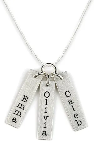 Three Bar Sterling Silver Personalized Necklace. Includes 3 Customizable Name Charms and your Choice of Sterling Silver Chain. Gifts for Her, Mom, Wife, Girlfriend