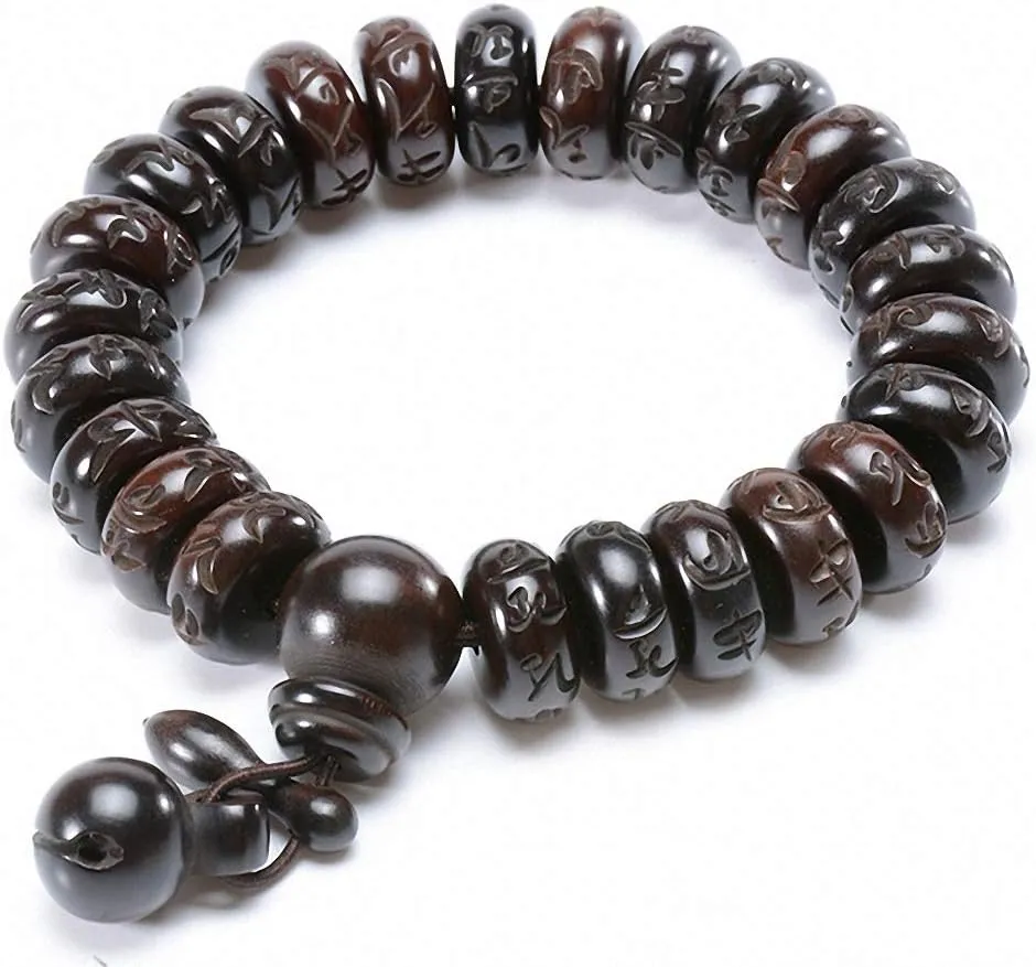 Tibetan Buddhist Mala Buddha Bracelet Natural Wood Bead Bracelet Om Meditation Yoga Prayer Bracelets