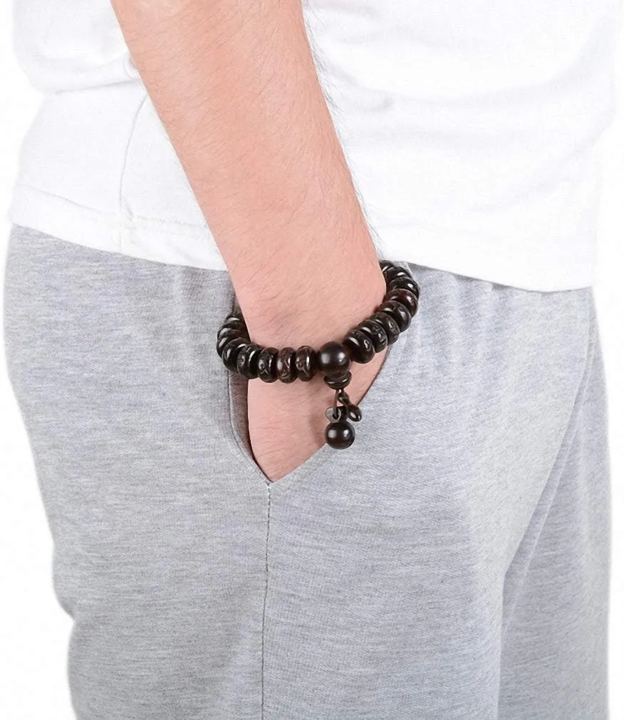 Tibetan Buddhist Mala Buddha Bracelet Natural Wood Bead Bracelet Om Meditation Yoga Prayer Bracelets