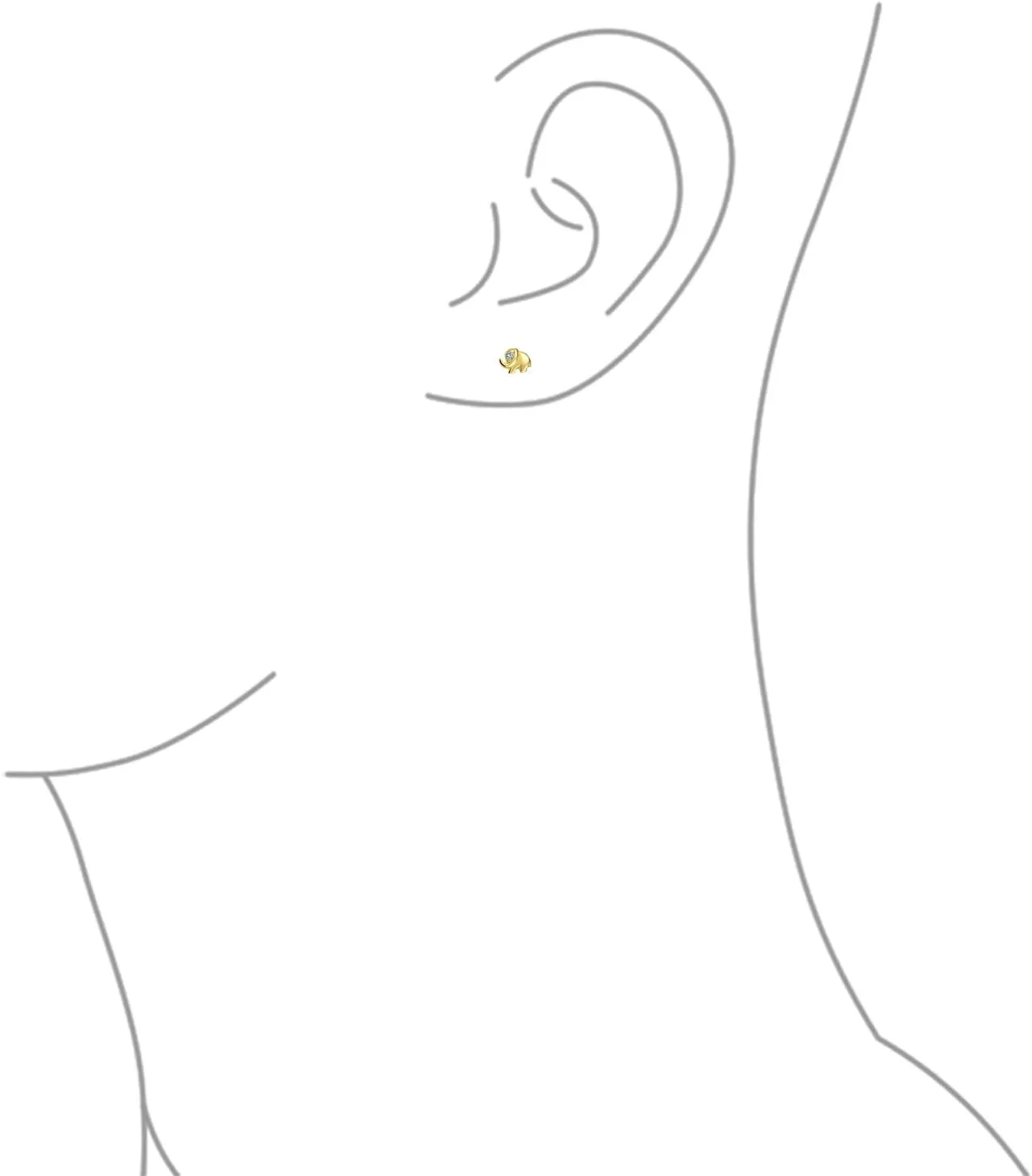Tiny Minimalist CZ Accent Zoo Animal Lucky Elephant Real Yellow 14K Gold Helix Earlobe Stud Earrings For Women Teen Screw back