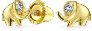 Tiny Minimalist CZ Accent Zoo Animal Lucky Elephant Real Yellow 14K Gold Helix Earlobe Stud Earrings For Women Teen Screw back