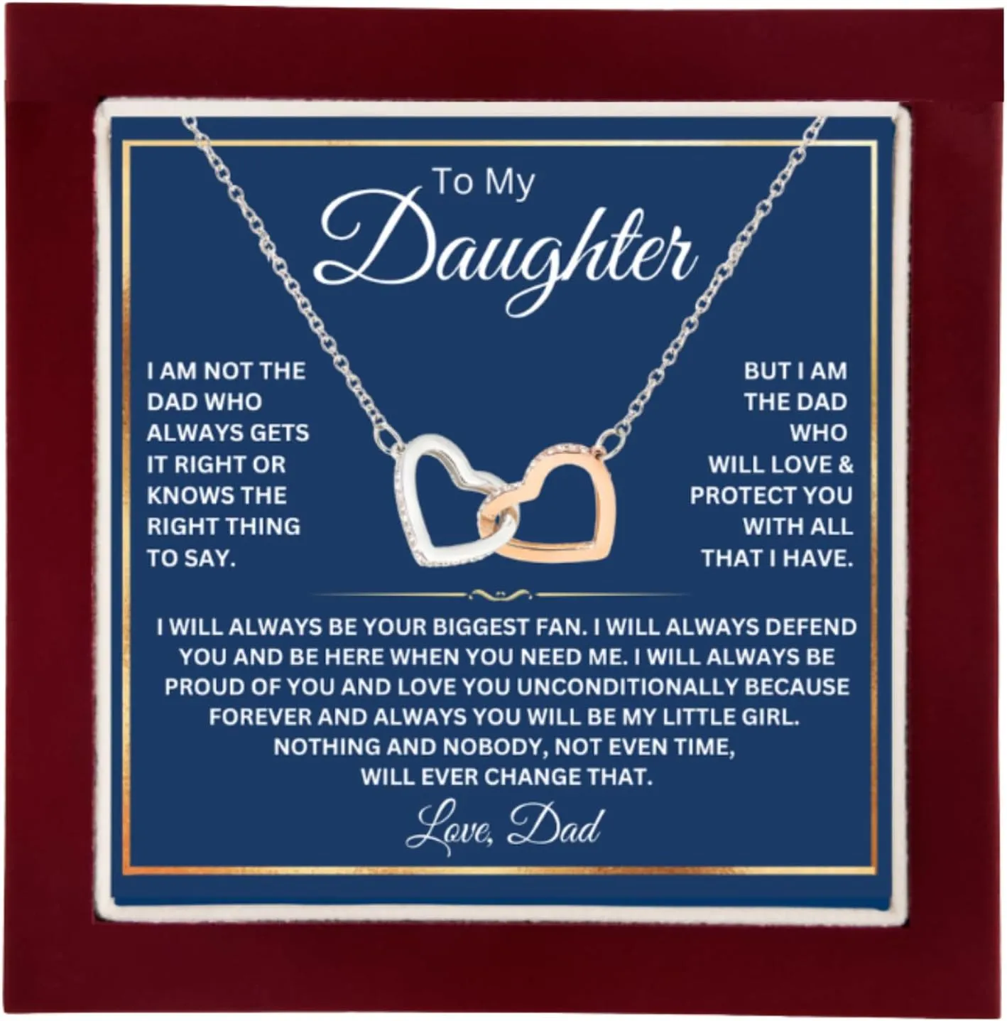 To My Daughter Necklace From Dad With Heartfelt Message, Daughter Birthday Present From Dad, Jewelry Gifts For Graduation for Her From Mom or Daddy, 14K Pendant