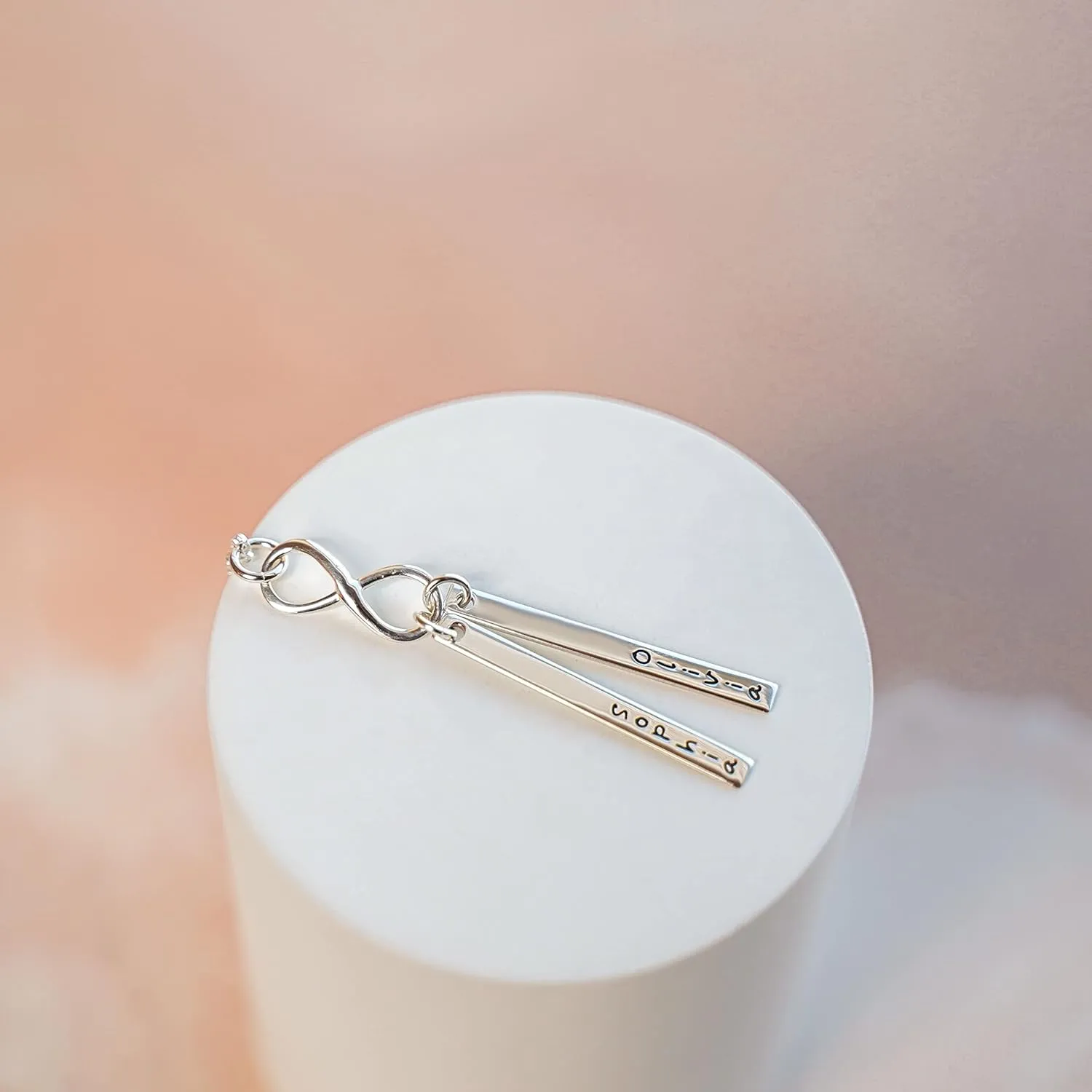 Together for Infinity Personalized Name Necklace. Customizable Sterling Silver Rectangular Pendant Necklace. Includes Infinity Symbol Charm and Sterling Silver Chain of Your Choice