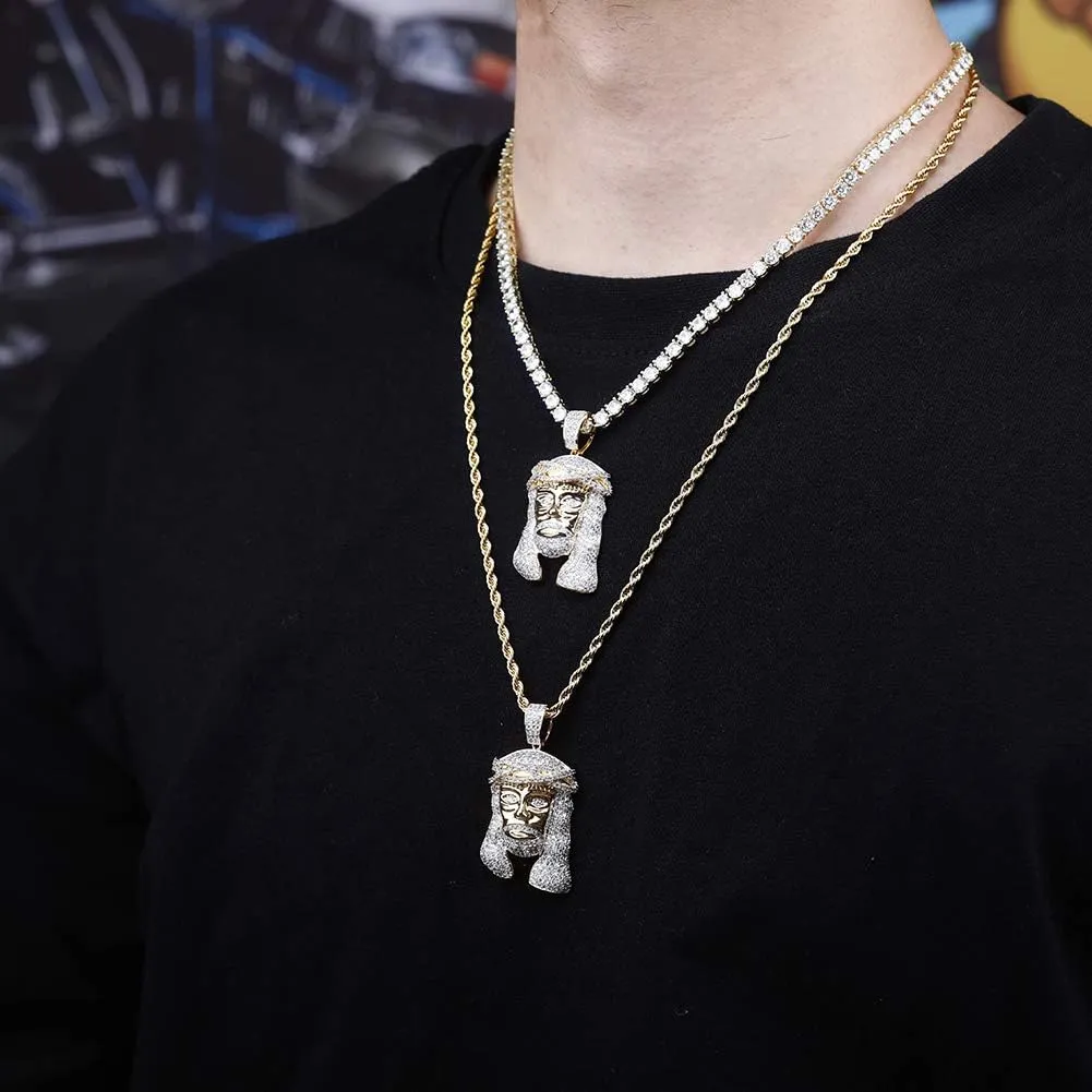 TOPGRILLZ Jesus Pendant Necklace Rope Gold Chain for Men Iced out 14K Gold Plated Simulated Diamond Chain Stainless Steel Chain 24 inch