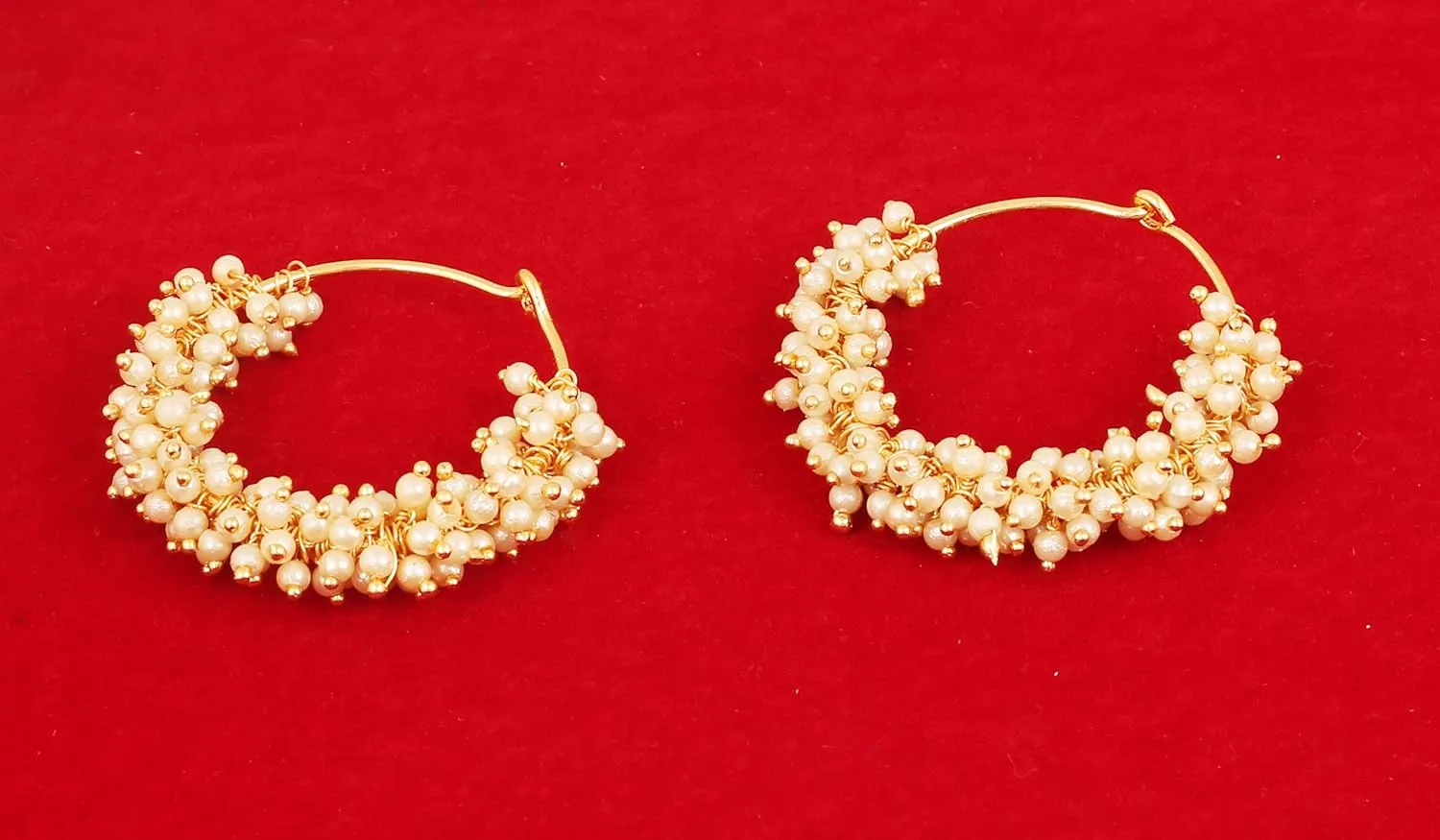 Touchstone Indian Bollywood Outstanding Appealing Colorful Glass Beads Bunches Charming Look Hoop Thin Wire Designer Jewelry Earrings In Gold Tone For Women.