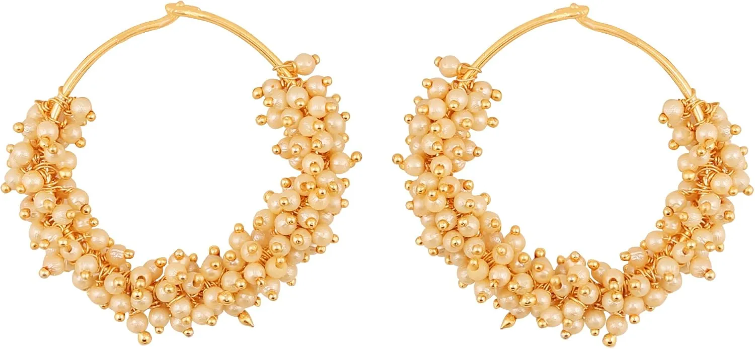 Touchstone Indian Bollywood Outstanding Appealing Colorful Glass Beads Bunches Charming Look Hoop Thin Wire Designer Jewelry Earrings In Gold Tone For Women.