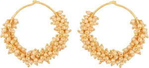 Touchstone Indian Bollywood Outstanding Appealing Colorful Glass Beads Bunches Charming Look Hoop Thin Wire Designer Jewelry Earrings In Gold Tone For Women.