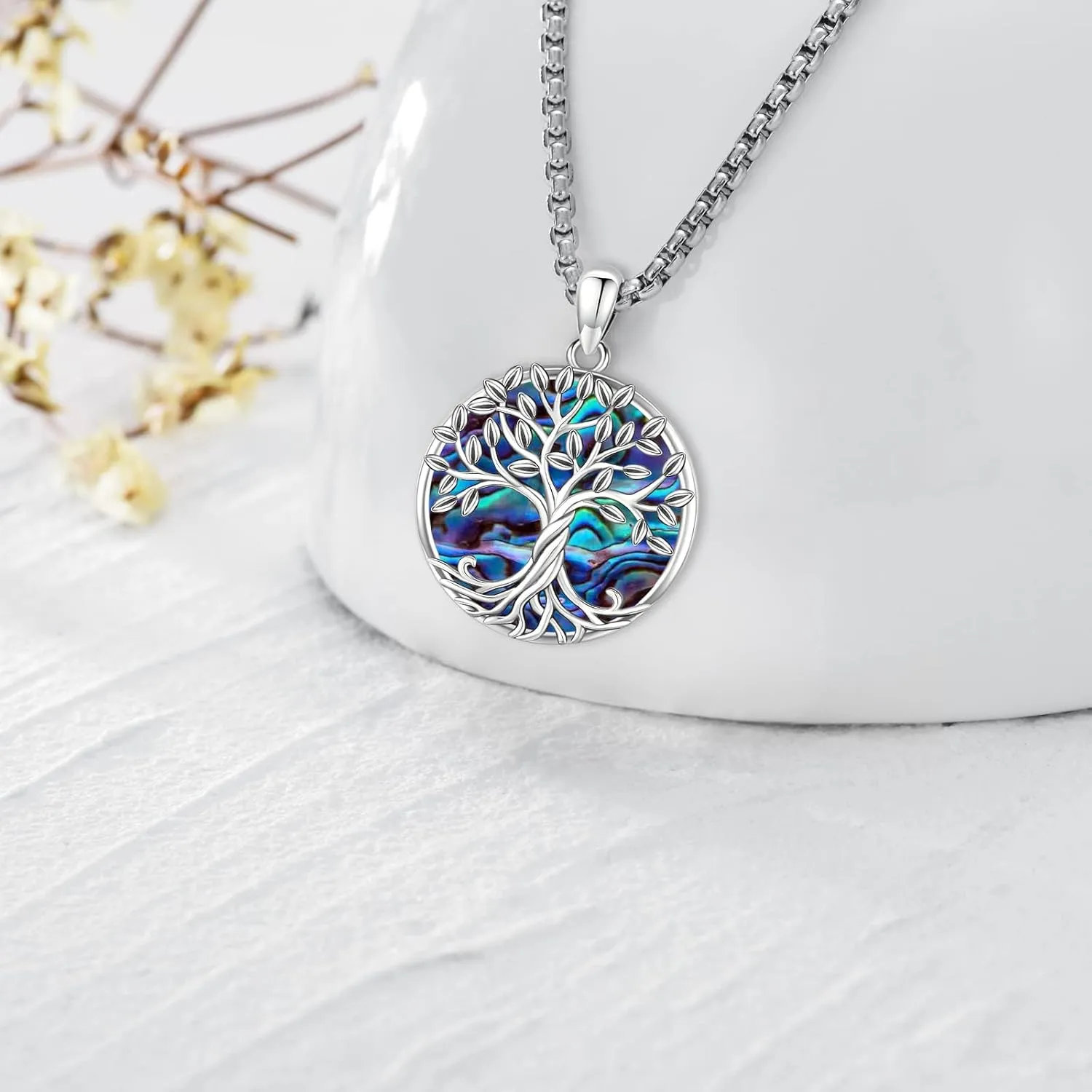 Tree of Life Necklace for Women Sterling Silver Celtic Moon Tree Moonstone Turquoise Pendant Heart Family Tree Necklace for Mother Daughter Sister Gifts