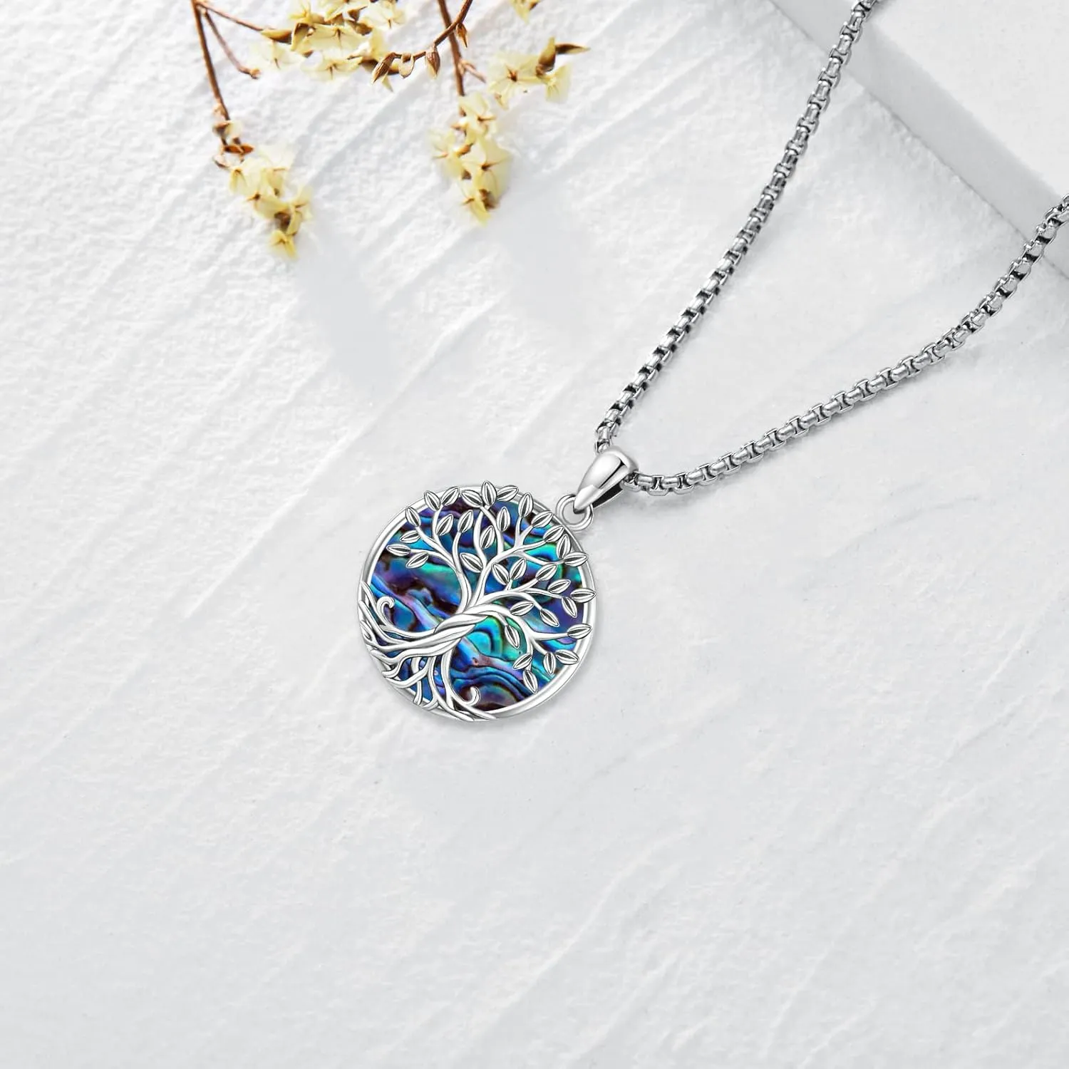 Tree of Life Necklace for Women Sterling Silver Celtic Moon Tree Moonstone Turquoise Pendant Heart Family Tree Necklace for Mother Daughter Sister Gifts