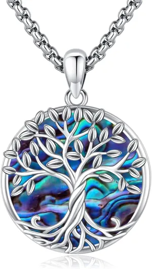 Tree of Life Necklace for Women Sterling Silver Celtic Moon Tree Moonstone Turquoise Pendant Heart Family Tree Necklace for Mother Daughter Sister Gifts
