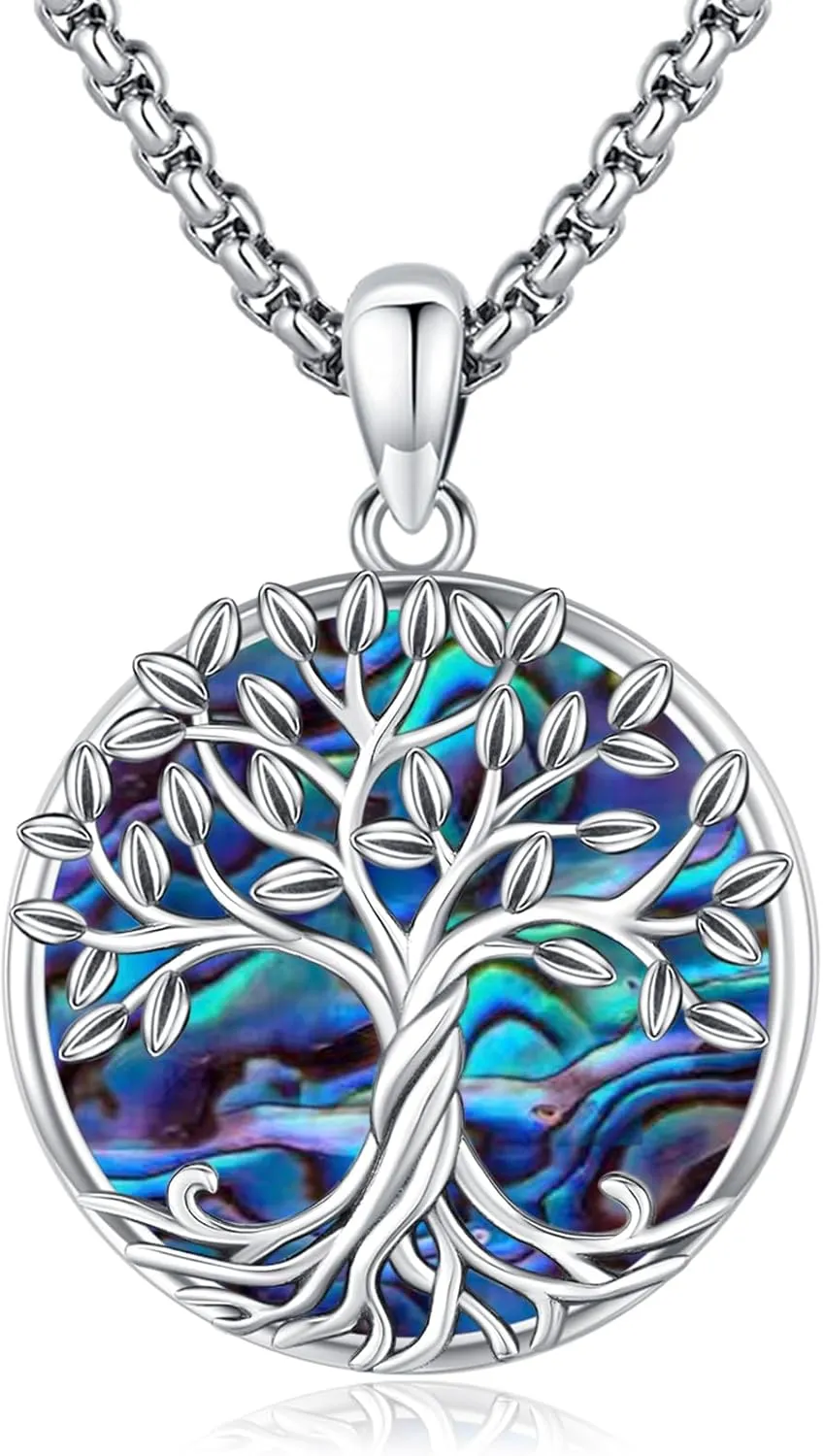 Tree of Life Necklace for Women Sterling Silver Celtic Moon Tree Moonstone Turquoise Pendant Heart Family Tree Necklace for Mother Daughter Sister Gifts