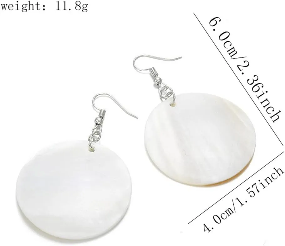Trendy Light Weight Round White Shell Dangle Earrings for Women Gifts Metal Charming Bohemian Geometric Retro Drop Dangle Earrings