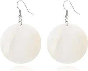 Trendy Light Weight Round White Shell Dangle Earrings for Women Gifts Metal Charming Bohemian Geometric Retro Drop Dangle Earrings
