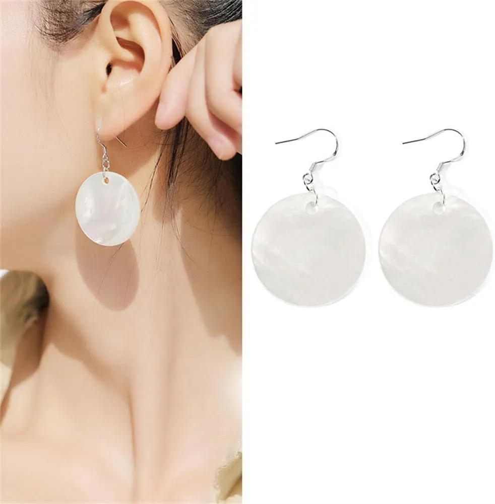 Trendy Light Weight Round White Shell Dangle Earrings for Women Gifts Metal Charming Bohemian Geometric Retro Drop Dangle Earrings