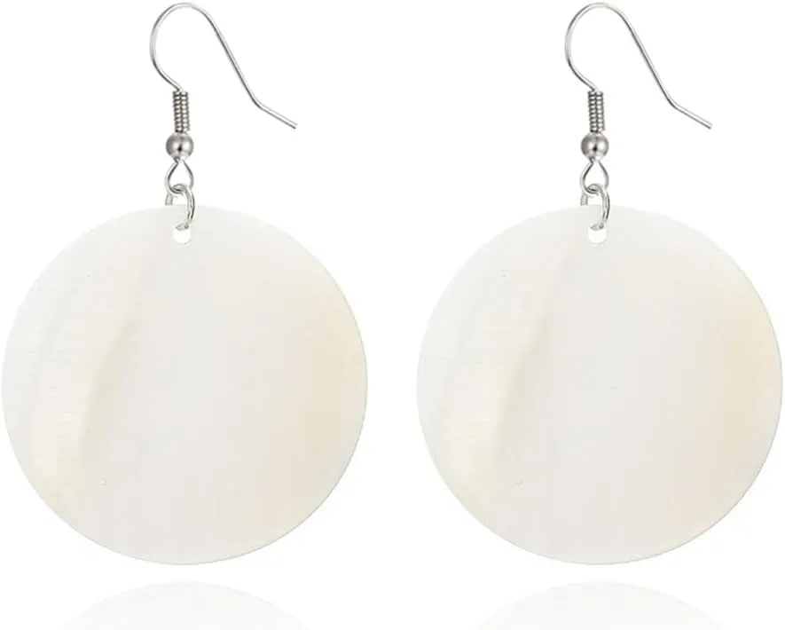 Trendy Light Weight Round White Shell Dangle Earrings for Women Gifts Metal Charming Bohemian Geometric Retro Drop Dangle Earrings