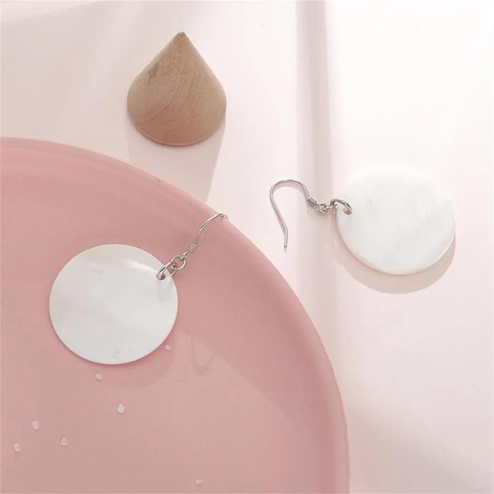 Trendy Light Weight Round White Shell Dangle Earrings for Women Gifts Metal Charming Bohemian Geometric Retro Drop Dangle Earrings
