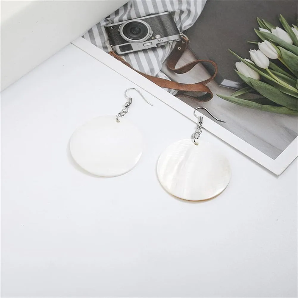 Trendy Light Weight Round White Shell Dangle Earrings for Women Gifts Metal Charming Bohemian Geometric Retro Drop Dangle Earrings
