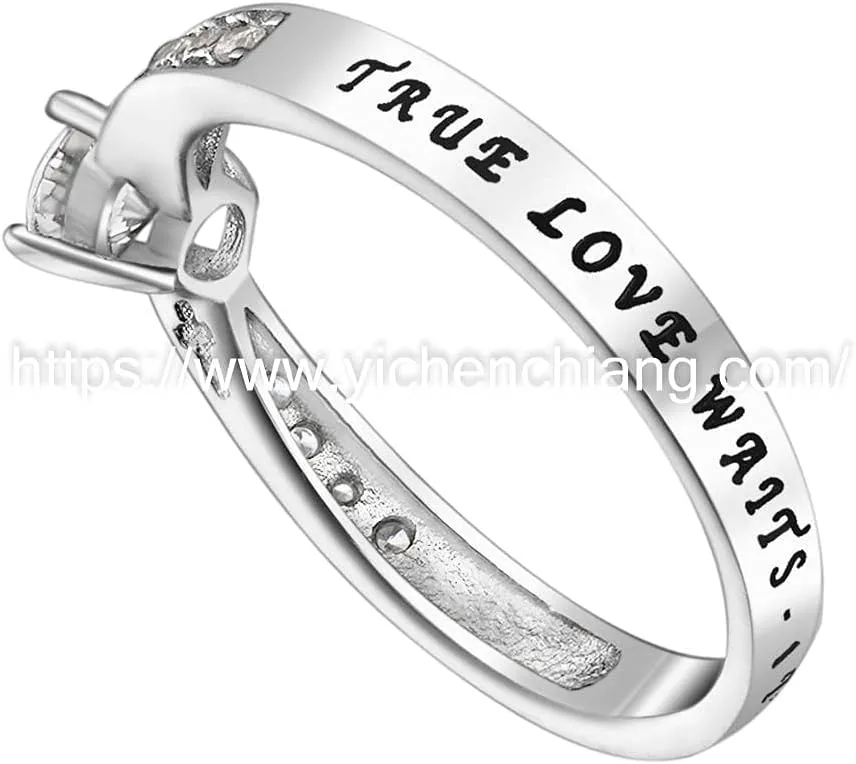 True Love Waits Message on a Stunning Majesty Ring Large Brilliant Center Stone Smaller Sparkling Riser Stones High Polished Stainless Steel Christian Women's Ring