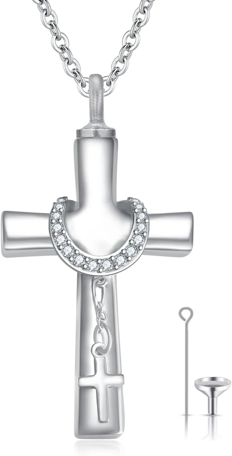 TUGHRA Cross Cremation Jewelry for Women Men Urn Necklaces for Ashes 925 Sterling Silver Memorial Gifts Keepsake Locket Religious Amulet