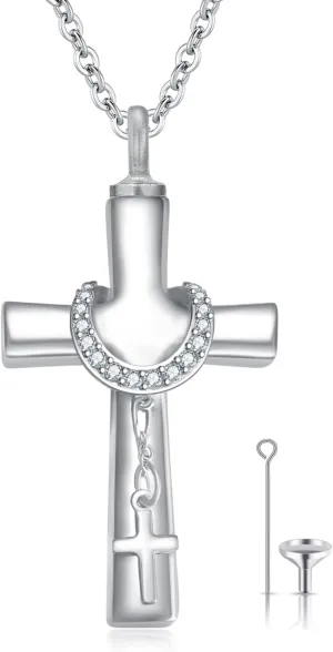 TUGHRA Cross Cremation Jewelry for Women Men Urn Necklaces for Ashes 925 Sterling Silver Memorial Gifts Keepsake Locket Religious Amulet