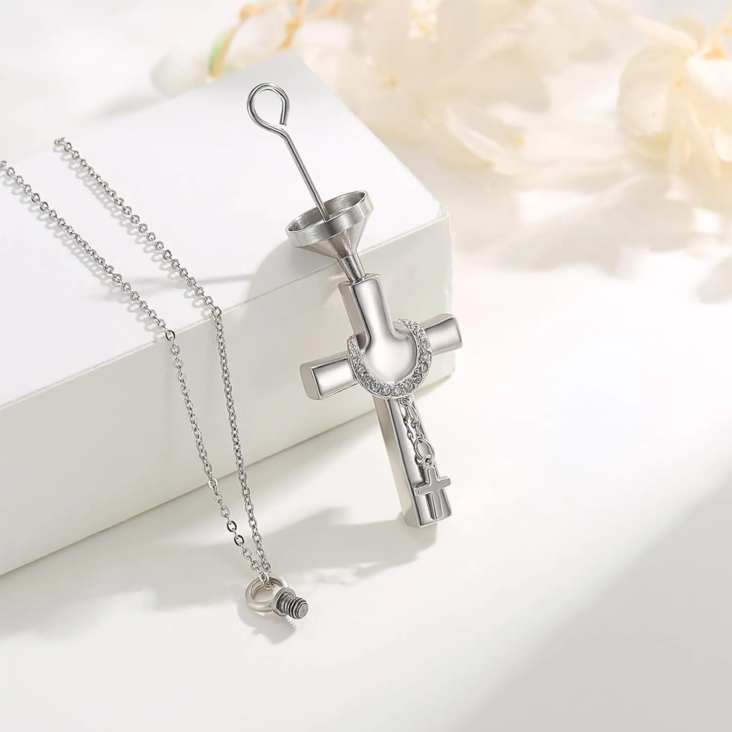 TUGHRA Cross Cremation Jewelry for Women Men Urn Necklaces for Ashes 925 Sterling Silver Memorial Gifts Keepsake Locket Religious Amulet