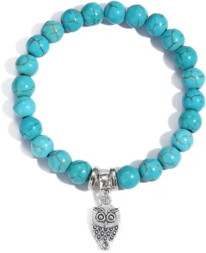 Turquoise Bracelet for Women,Healing Crystal Stone Stretch Round Bead Bracelets for Women Men Jewelry