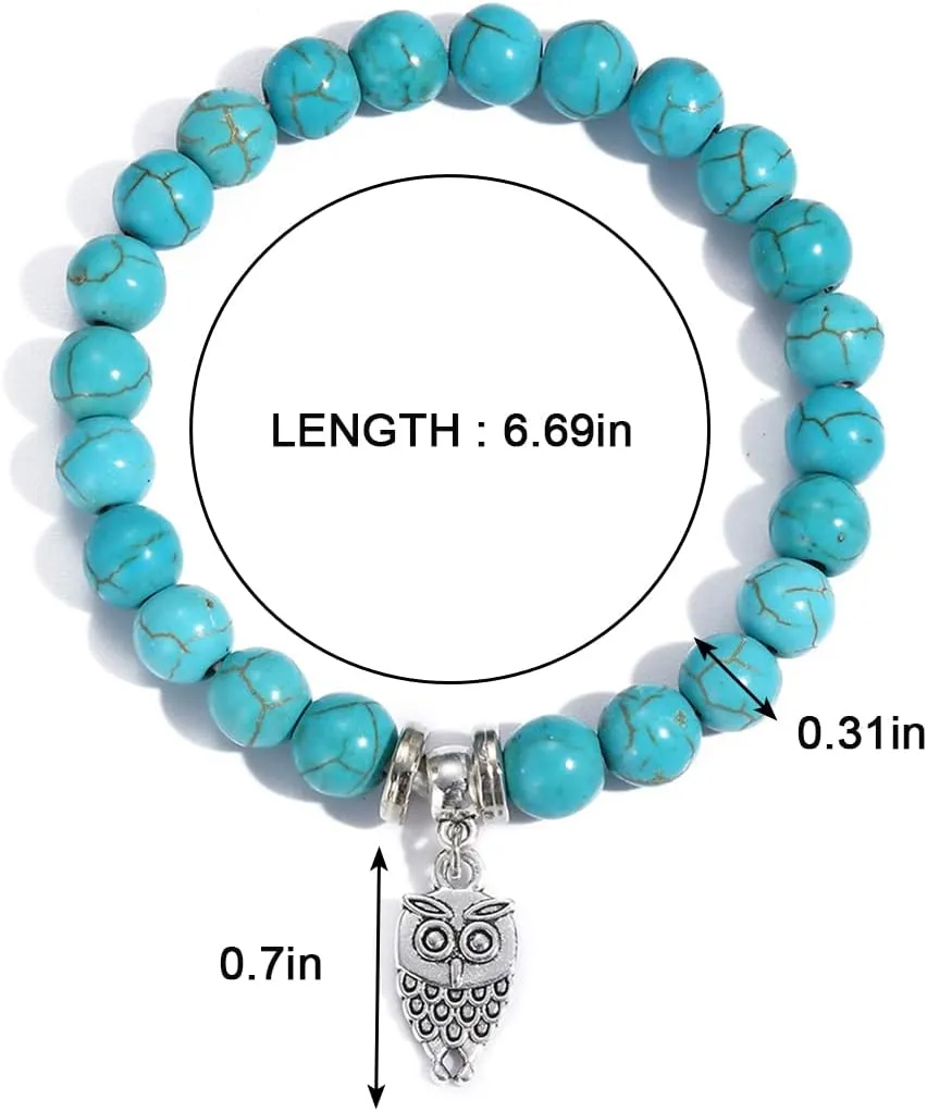 Turquoise Bracelet for Women,Healing Crystal Stone Stretch Round Bead Bracelets for Women Men Jewelry