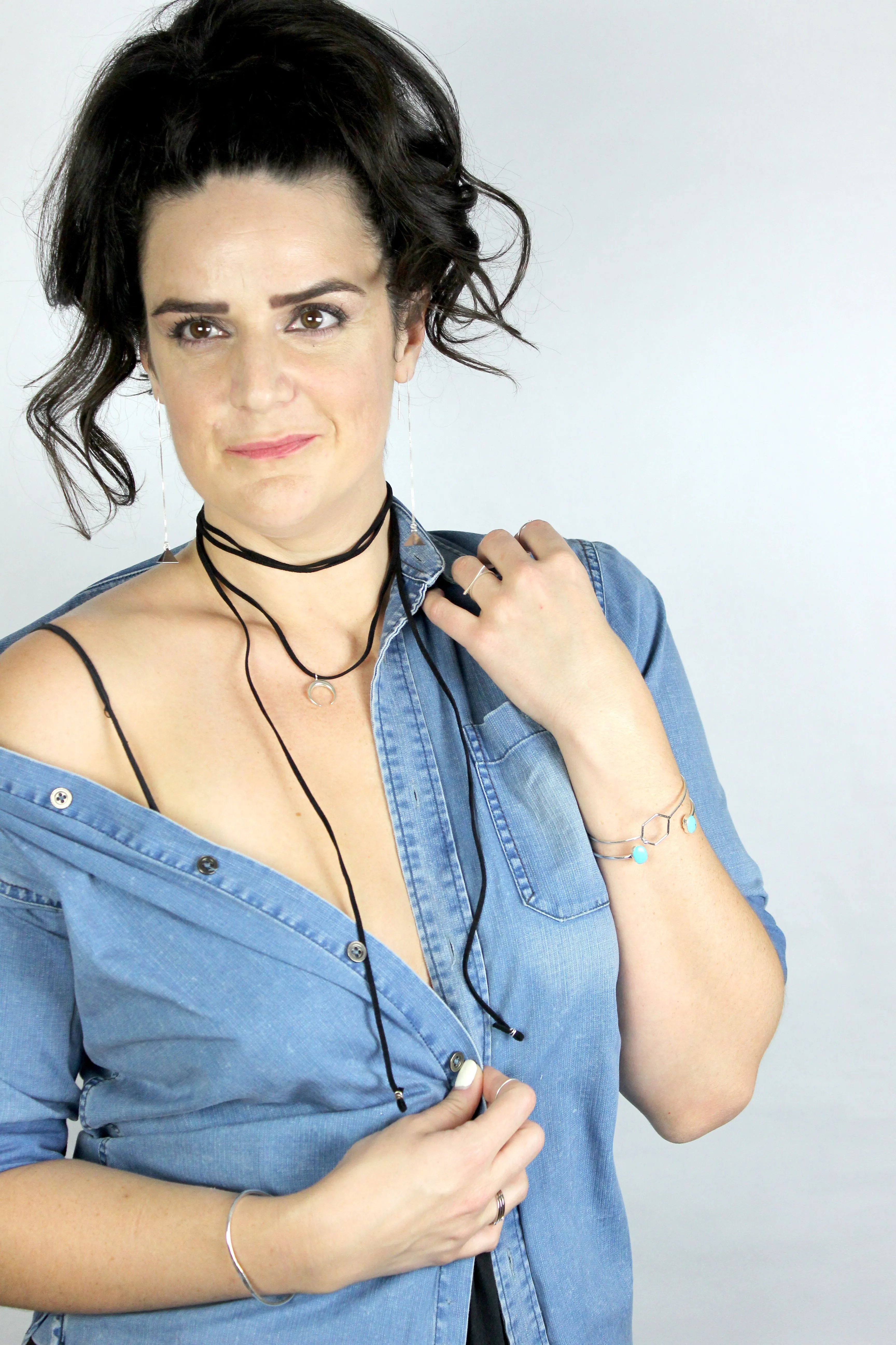 Twilight Dream // Black Suede Crescent Choker, Rose Gold, Gold, Silver, Lariat Necklace // BH-N025