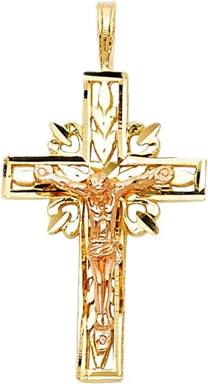 TWJC 14k REAL Two Tone Gold Religious Crucifix Jesus Cross Charm Pendant
