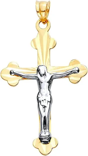 TWJC 14k Two Tone Gold Cross with Jesus Charm Pendant