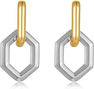 Two Tone Stud Earrings for Women Gold and Silver Geometric Earrings 18k Gold Plated Chunky Link Statement Stud Earrings Jewelry