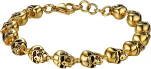 U7 Gothic Skull Bracelets for Men Women, Stainless Steel/18K Gold Plated/Silver Black Punk Skeleton Head Chain Bracelet Party Accessories for Rapper Biker