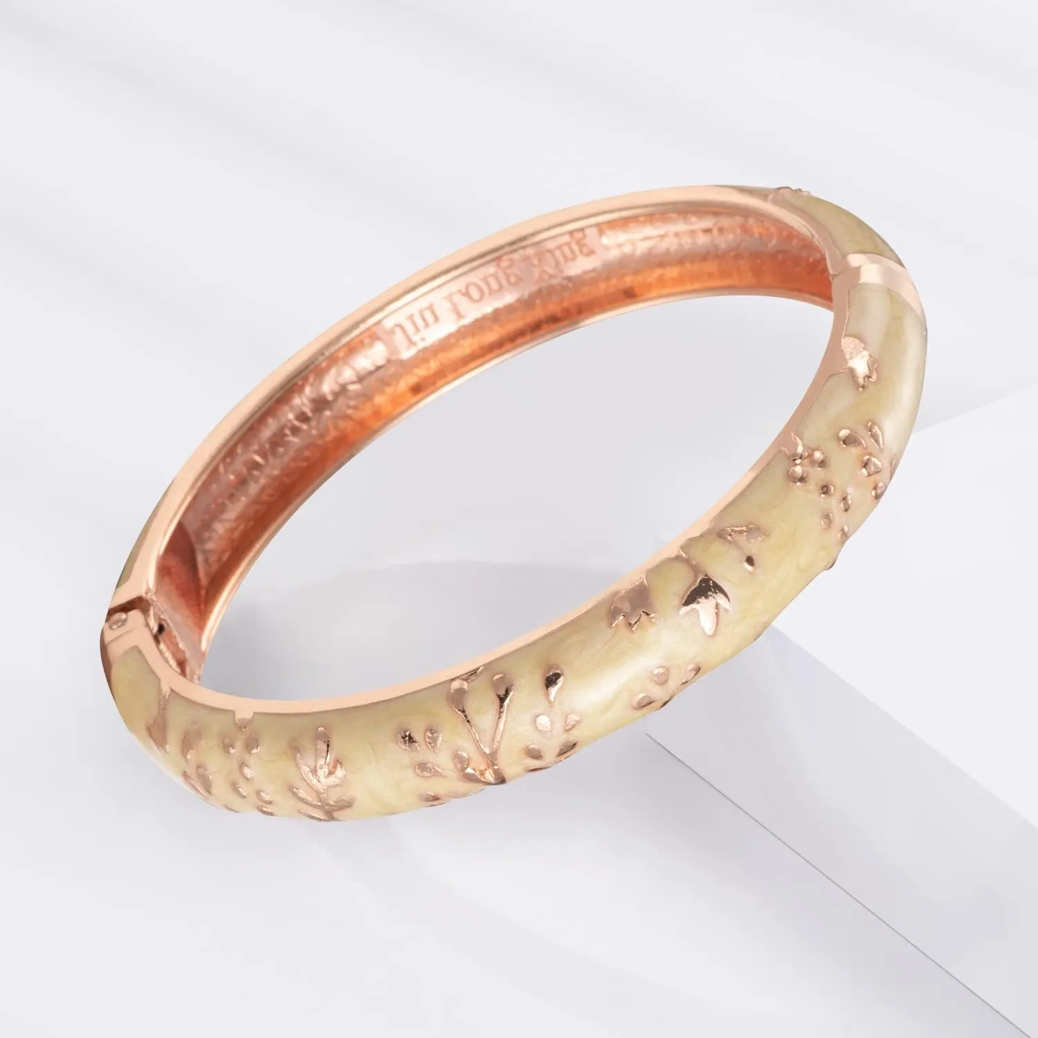 UJOY Classic Cloisonne Bracelets Enamel Jewelry Gold Plated Bamboo Flower Cuff Metal Bangle for Women Gift Box