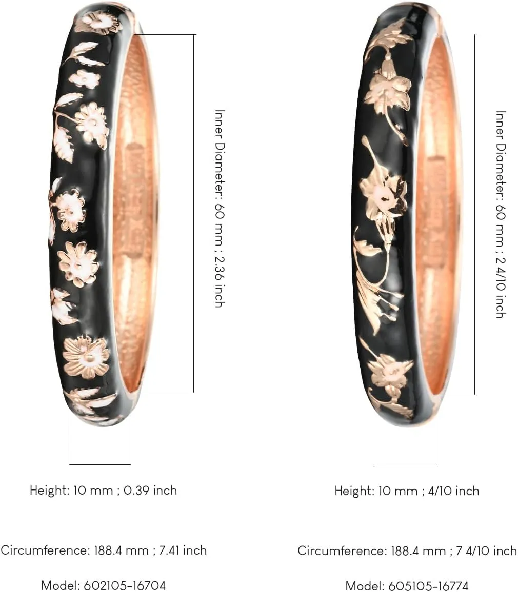 UJOY Classic Cloisonne Bracelets Enamel Jewelry Gold Plated Bamboo Flower Cuff Metal Bangle for Women Gift Box