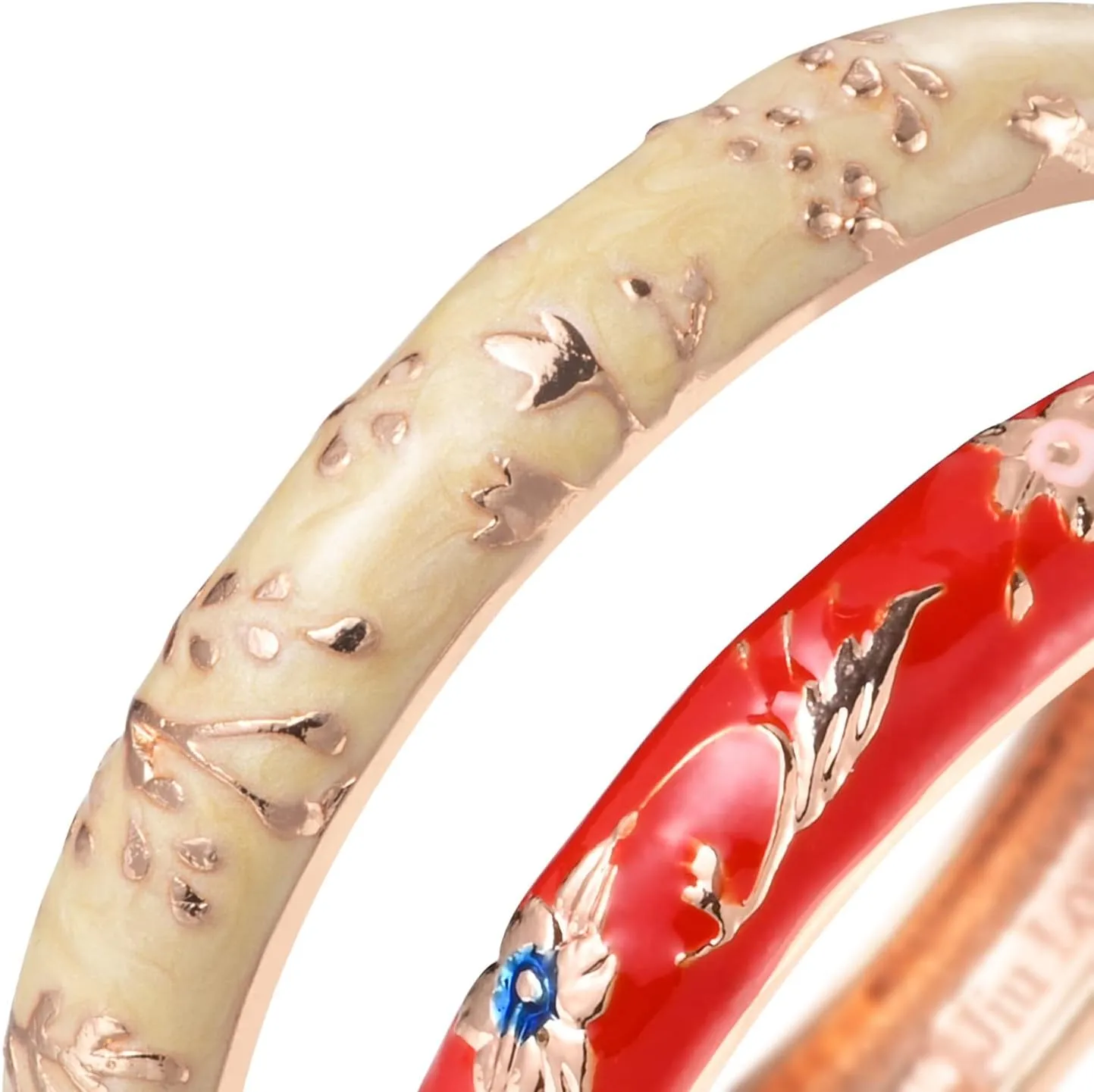 UJOY Classic Cloisonne Bracelets Enamel Jewelry Gold Plated Bamboo Flower Cuff Metal Bangle for Women Gift Box