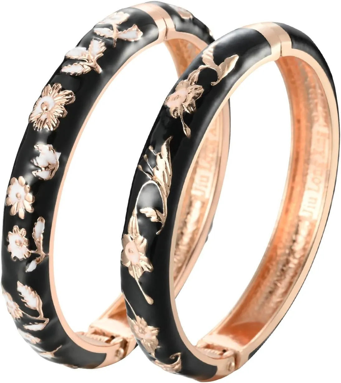 UJOY Classic Cloisonne Bracelets Enamel Jewelry Gold Plated Bamboo Flower Cuff Metal Bangle for Women Gift Box