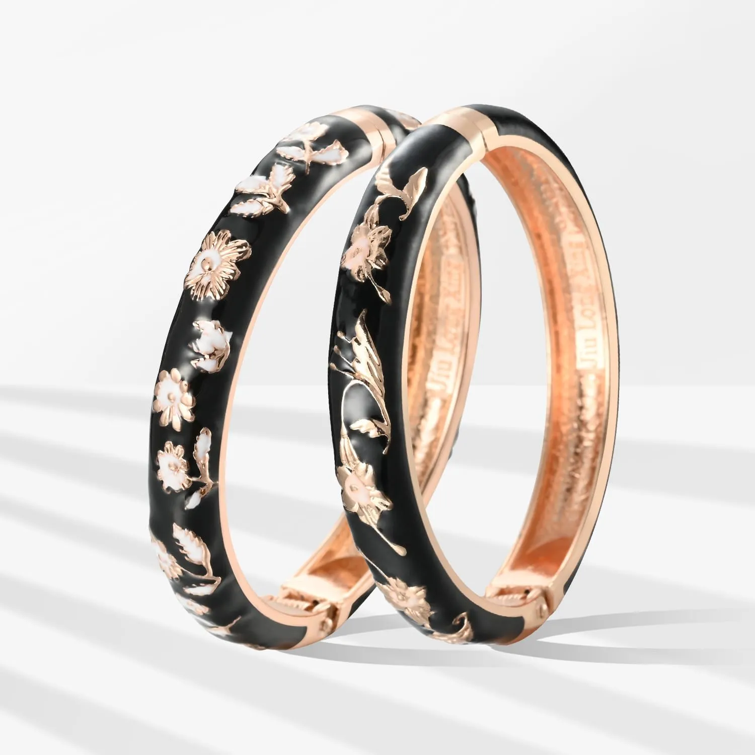 UJOY Classic Cloisonne Bracelets Enamel Jewelry Gold Plated Bamboo Flower Cuff Metal Bangle for Women Gift Box