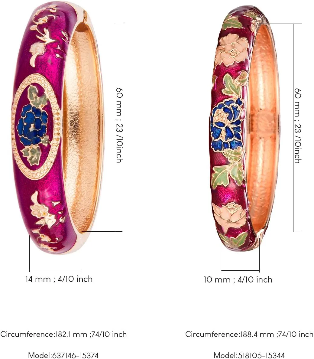 UJOY Cloisonne Bangle Colorful Enamel Golden Filigree Rose Flower Hollowed Crystal Bracelet for Women Gifts 88A09