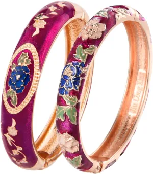 UJOY Cloisonne Bangle Colorful Enamel Golden Filigree Rose Flower Hollowed Crystal Bracelet for Women Gifts 88A09