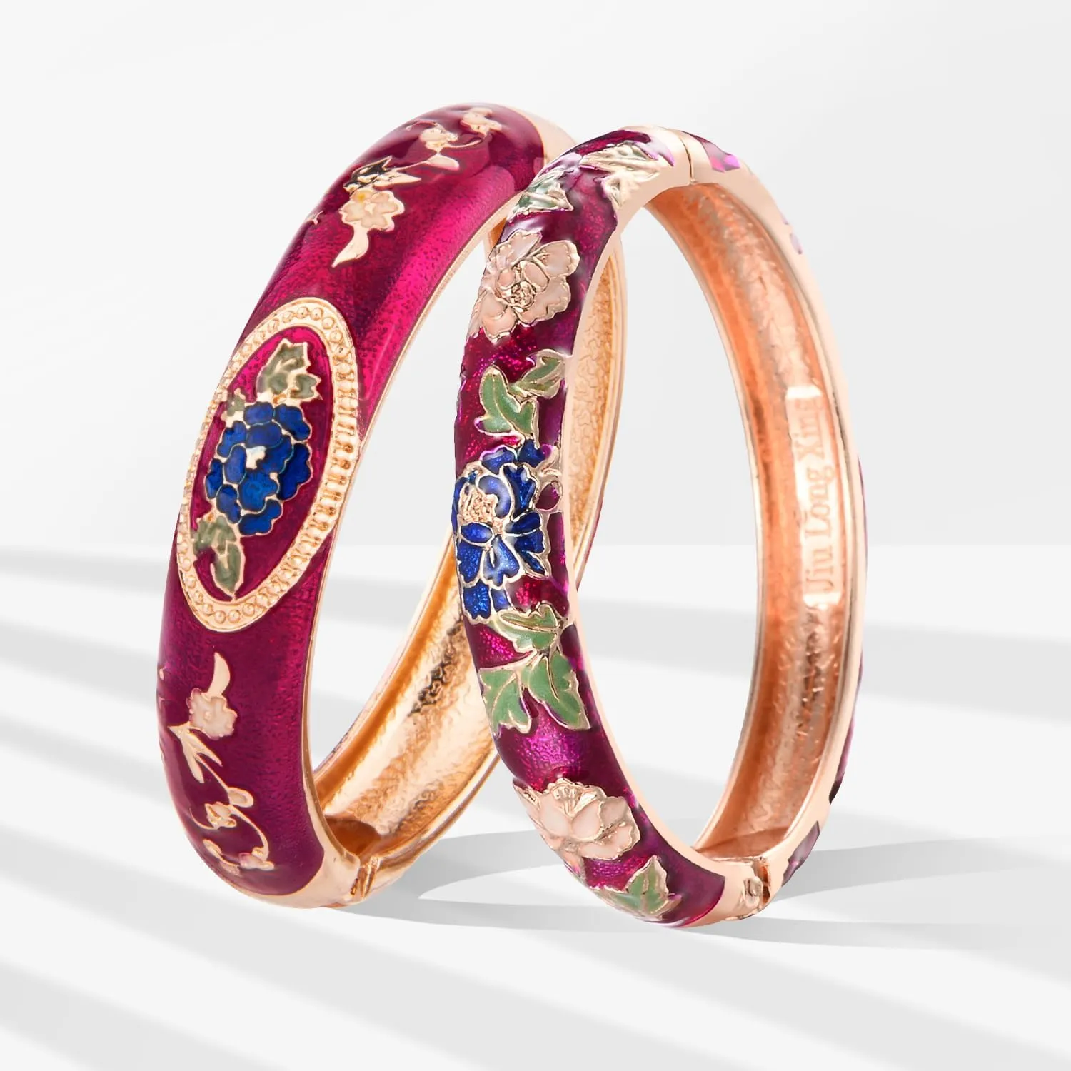 UJOY Cloisonne Bangle Colorful Enamel Golden Filigree Rose Flower Hollowed Crystal Bracelet for Women Gifts 88A09