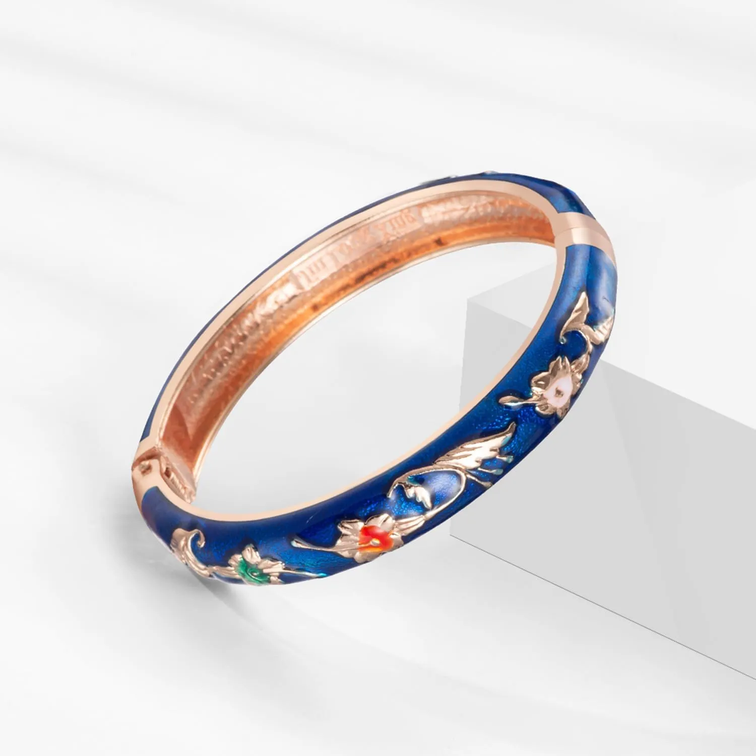 UJOY Cloisonne Bracelet Butterfly Gold Hinge Indian Cuff Bangle Enameled Jewelry Flower Bracelets for Women Gift Box 55A114