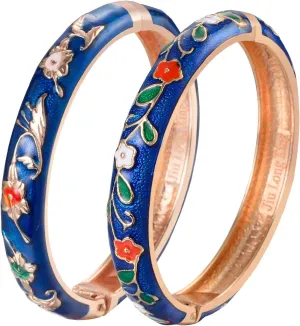 UJOY Cloisonne Bracelet Butterfly Gold Hinge Indian Cuff Bangle Enameled Jewelry Flower Bracelets for Women Gift Box 55A114