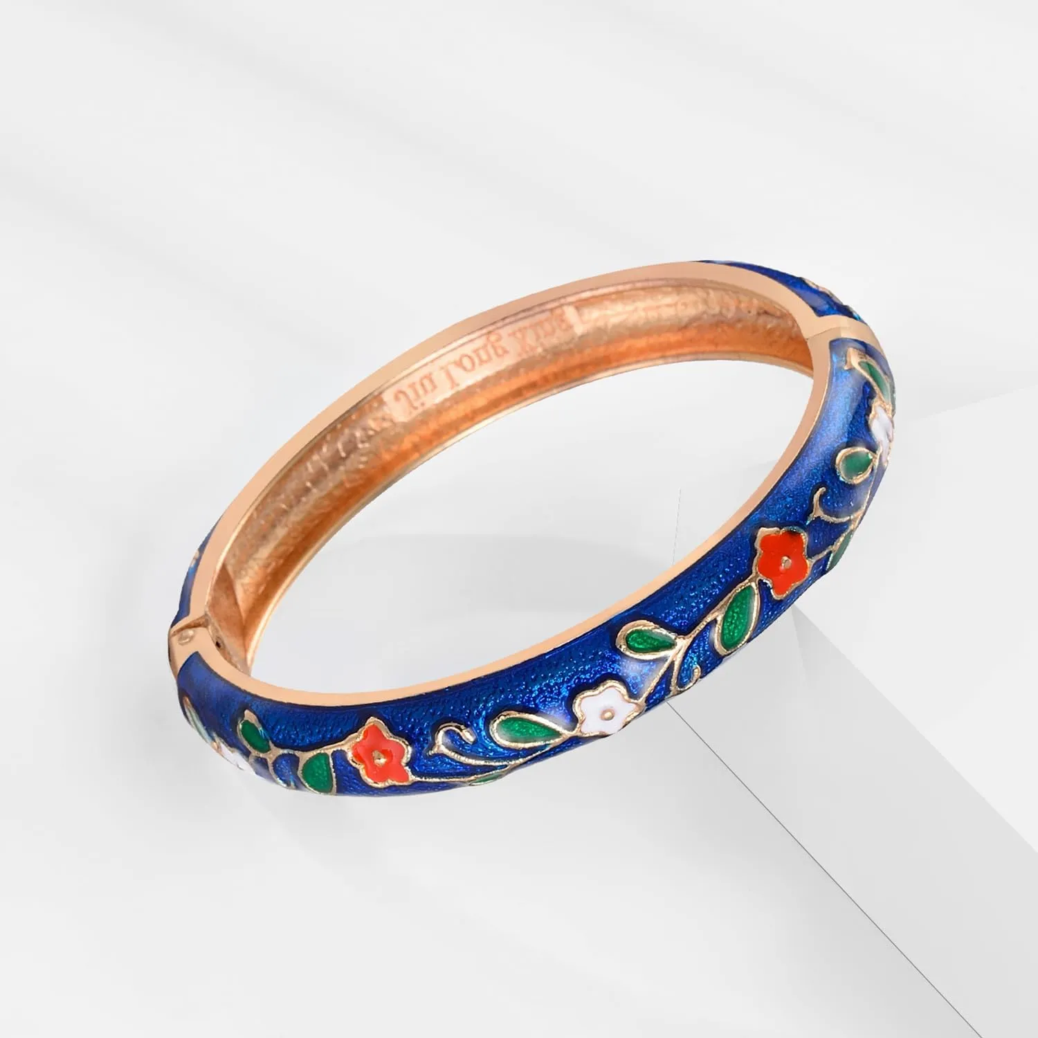 UJOY Cloisonne Bracelet Butterfly Gold Hinge Indian Cuff Bangle Enameled Jewelry Flower Bracelets for Women Gift Box 55A114