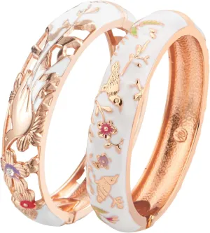 UJOY Cloisonne Indian Bangle Colored Crystal Gold Plated Hinge Cuff Bracelet Hollowed Bird Enamel Jewelry Gift 55C49